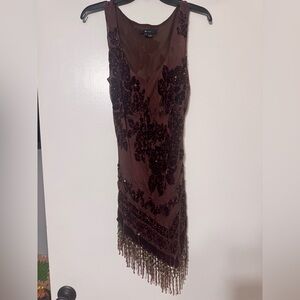 Brown and black beaded/velvet mini dress/shirt . ECI brand. Size 8